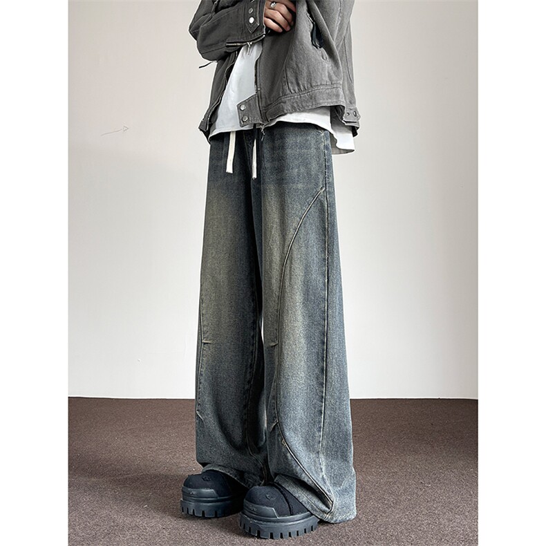 A1427TP48控88-秋冬数据款美式复古弯刀高街牛仔裤男水洗阔腿裤子，男装牛仔裤，电商B241