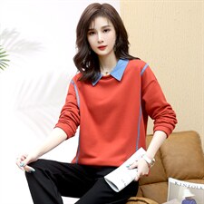 长期现货，拼接假两件卫衣女百搭新款女装韩版宽松长袖上衣女，女装卫衣/绒衫，涵誉