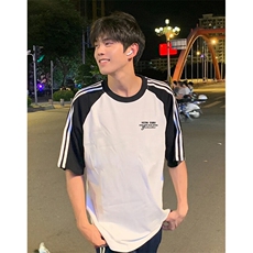 抖音得物品质二开240克宽松纯棉美式潮牌插肩三杠织带短袖T恤，男装T恤，电商A486-1