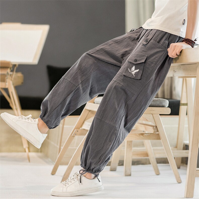 K289P35酒店风2024春夏季风棉麻哈伦裤休闲宽松大码阔腿裤男，男装休闲裤，电商A026