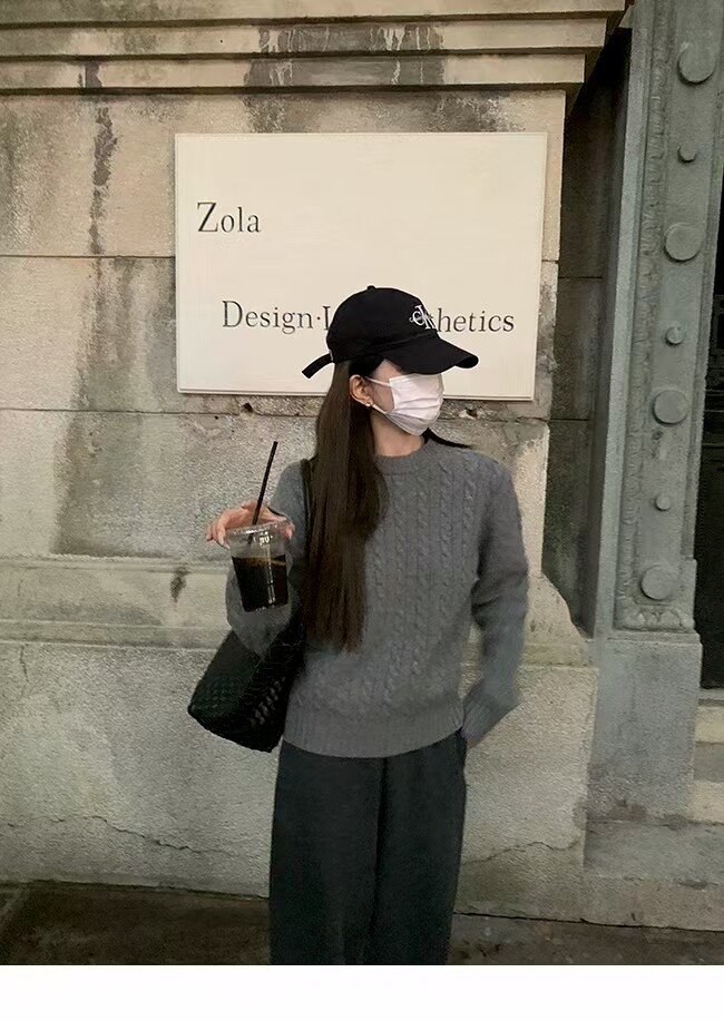 2025年秋季新款百搭女士麻花圆领长袖针织衫,针织衫/毛衣,硕彦羊绒