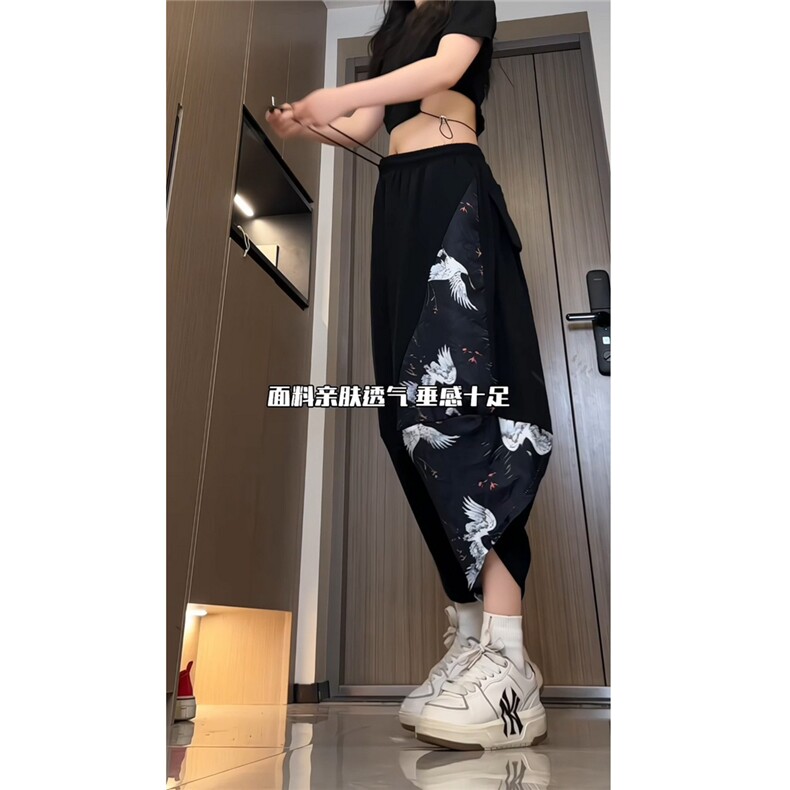 仙鹤民族风亚麻裤子男士夏日轻薄垂感透气防晒裤新中式哈伦七分裤,男装牛仔裤,电商A057