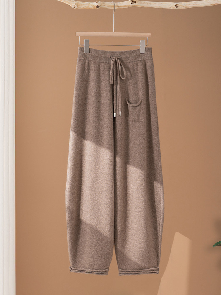 2025年秋季新款百搭女士系绳长袖宽松直筒裤，女装休闲裤，澳冬特羊绒