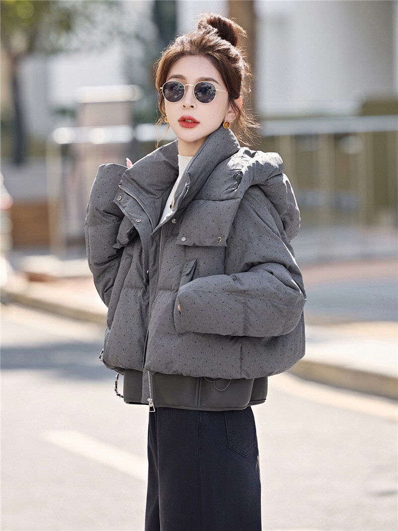韩版高端白鸭绒连帽重工水钻休闲短款羽绒服外套女冬季2026新款潮,女装羽绒服,意芙