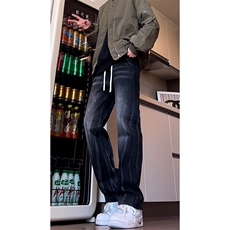 B221美式ins高街暗黑松紧腰宽松直筒牛仔裤LK24213-特P45控78，男装牛仔裤，电商B221