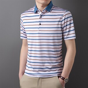 夏季新款冰丝薄款短袖2022T恤男中年休闲免烫宽松翻领polo衫男装图片