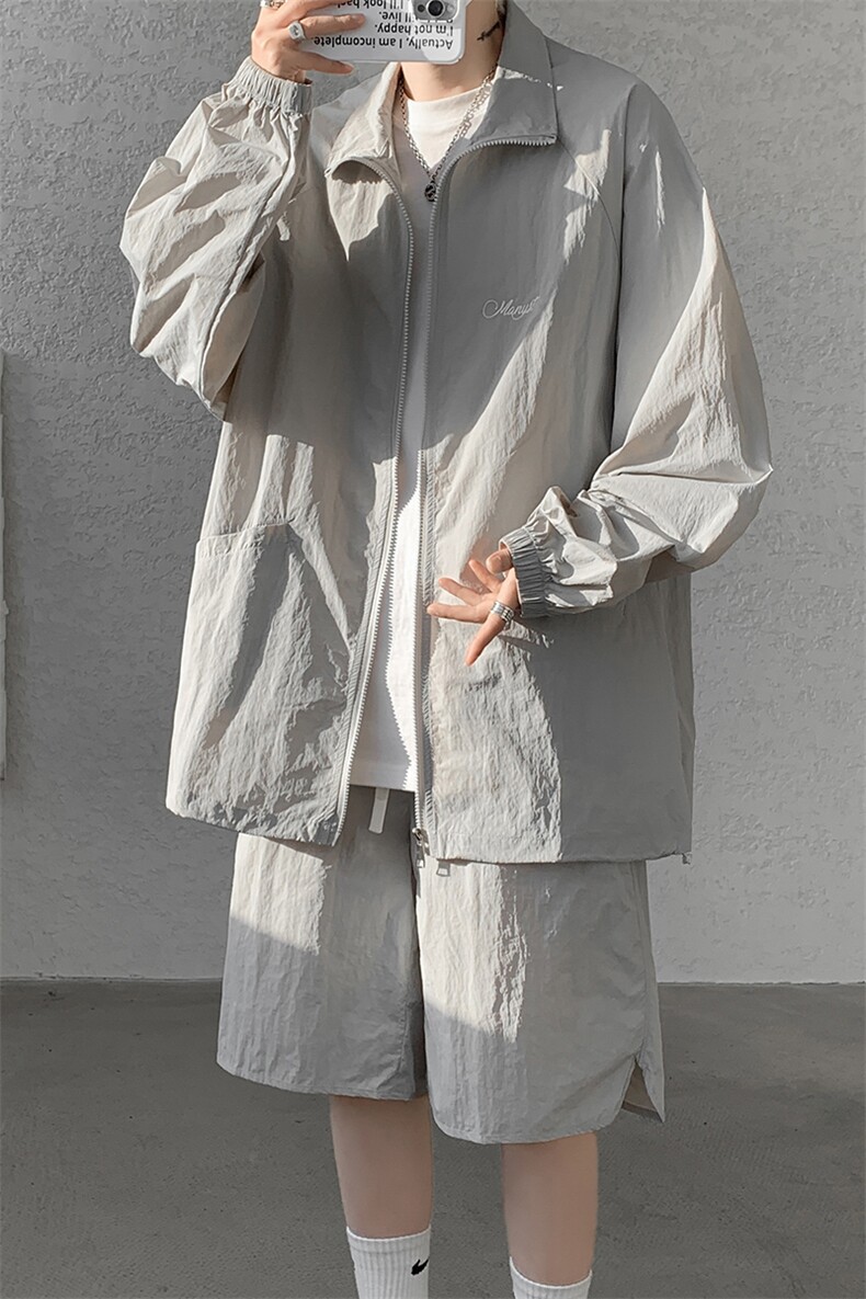 8XL-M特大码冰丝防晒服短裤套装男户外防晒衣运动外套潮TZ102P65,男装防晒衣,电商D206-1
