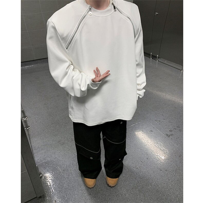 小众拉链设计感oversize卫衣男高级感解析垫肩上衣潮-WY2412-P68,男装卫衣,电商B289