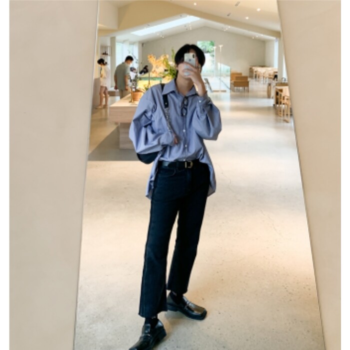 条纹休闲衬衫男春季宽松长袖衬衣韩版潮流翻领上衣710-808,男装衬衫,星座710