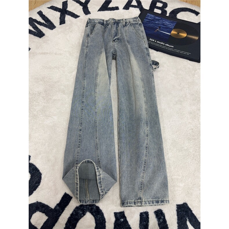 B221 美式ins高街暗黑拼接宽松直筒工装牛仔裤LK26641-特P45控78图片