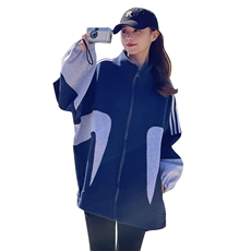 2025春秋韩版学院运动风时髦拼接立领卫衣开衫外套女宽松休闲减龄，女装短外套，帛香坊