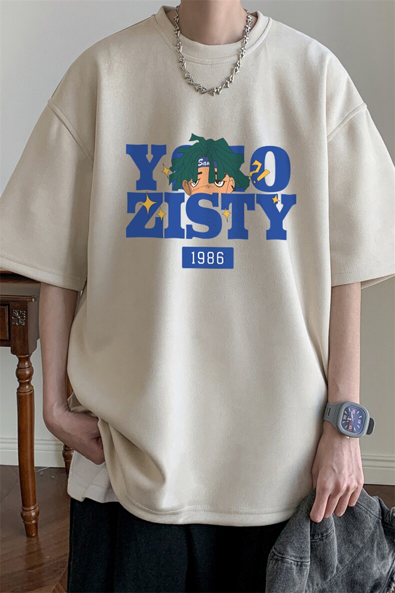 ！24夏季新款宽松大码港风蓝色字母麂皮绒T恤TJ23156-特p19,男装T恤,星座508（原C305）