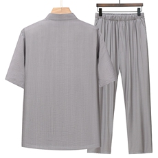 风唐装棉麻短袖衬衫套装男士夏装太极服宽松套装TRA301-P105，男装T恤，星座1105-3