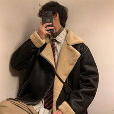 翻领皮衣加绒加厚男女冬季宽松休闲外套D012-P125，男装皮衣，星座717