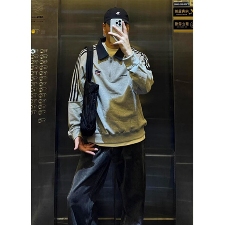 半拉链翻领卫衣男春秋季休闲宽松三条杠拼接长袖上衣W6775,男装卫衣,星座1116A（原606A-3）