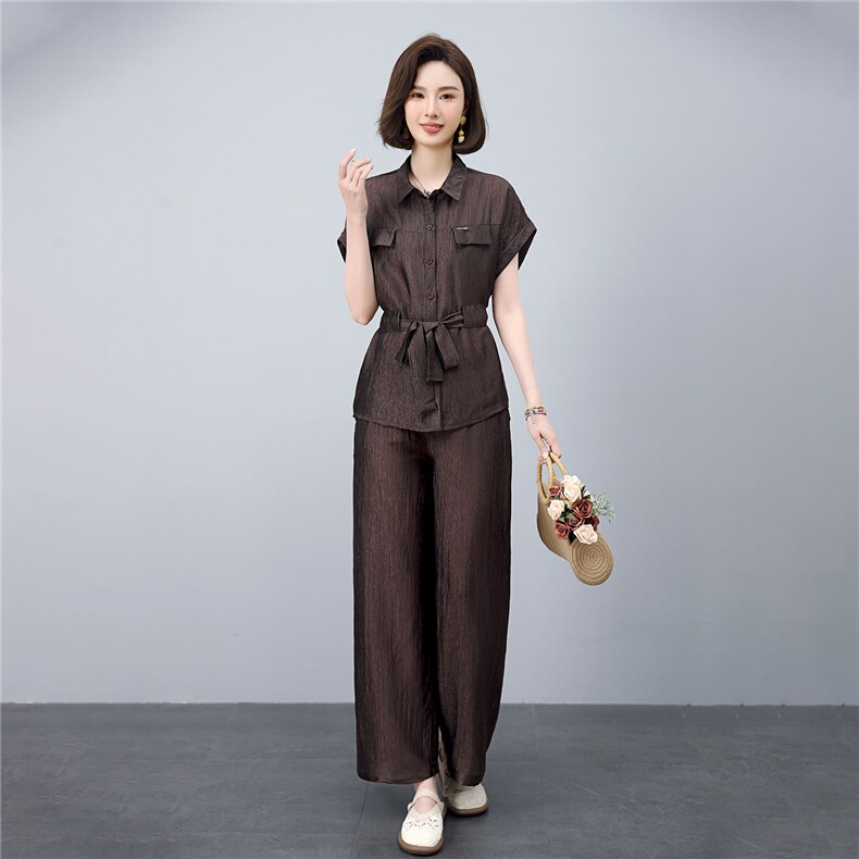 中年妈妈大方得体洋气时尚套装夏宽松穿搭一整套上衣阔腿裤两件套,女装套装/套裙,凝聚力
