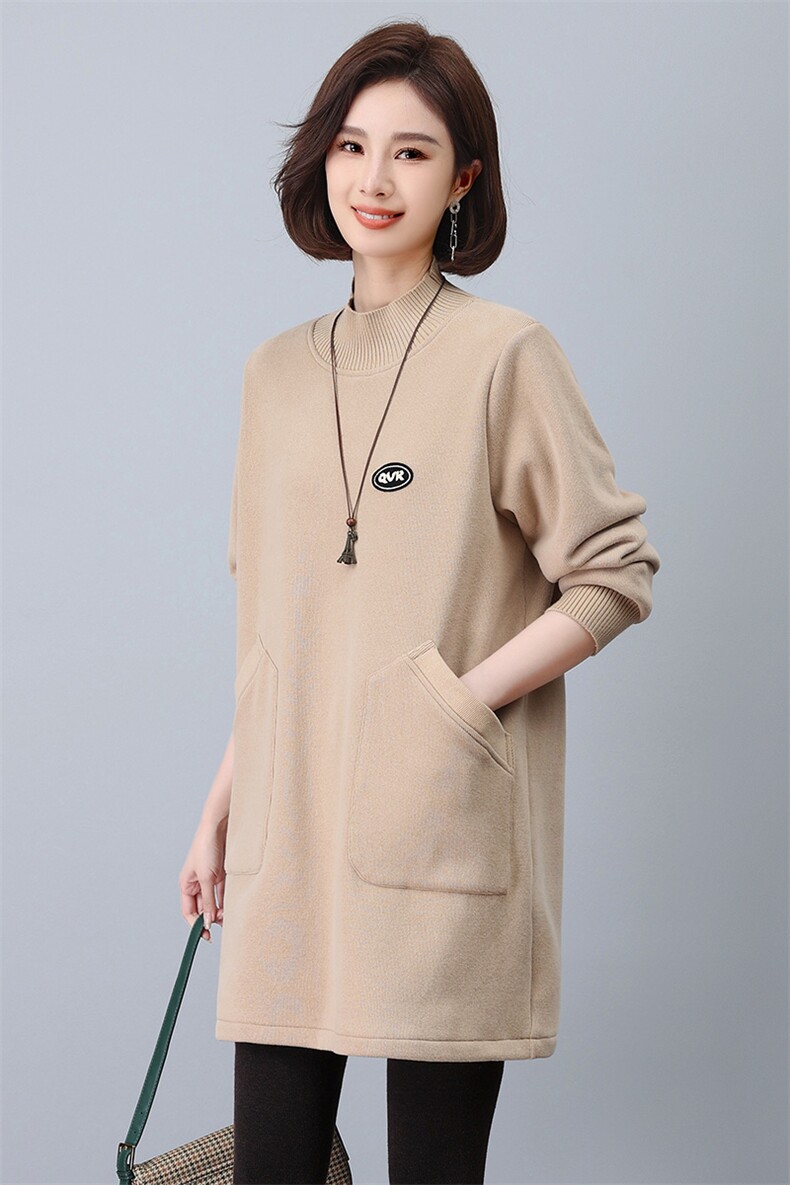 时尚加绒连衣裙女冬季新款宽松显瘦长袖针织衫气质百搭毛衣裙,女装连衣裙,鑫鑫格