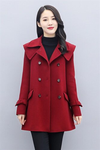 双排扣毛呢外套女中长款2024秋冬装新款女装韩版时尚气质呢大衣图片
