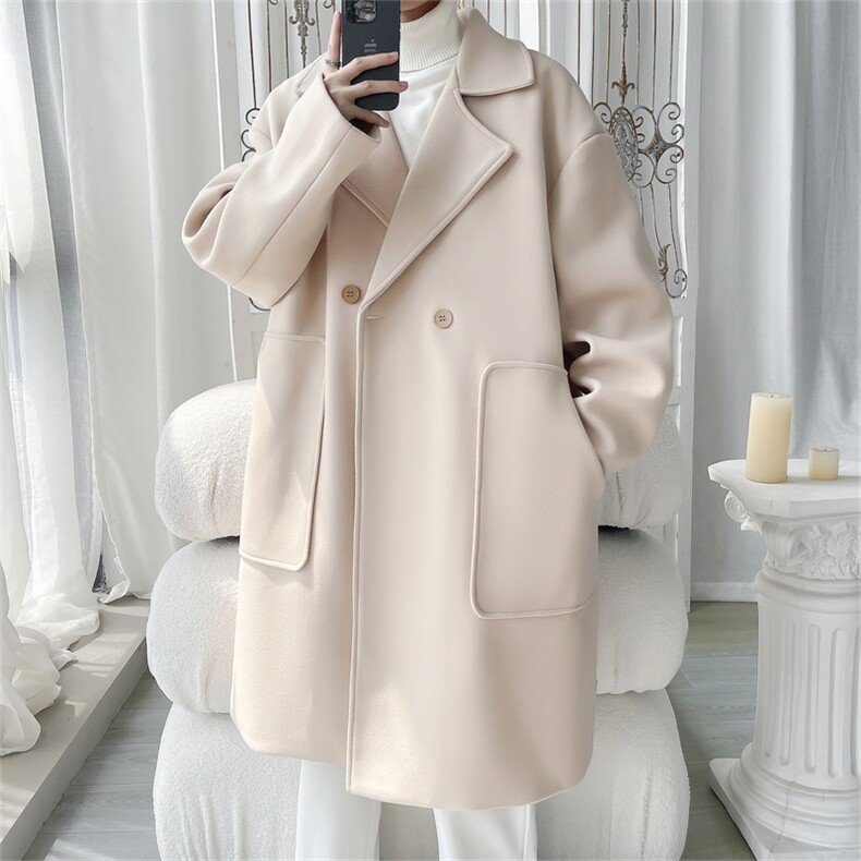 N9108/P100秋冬新款中长款双排扣毛呢大衣松呢子外套呢料大衣风衣，男装风衣，电商A141