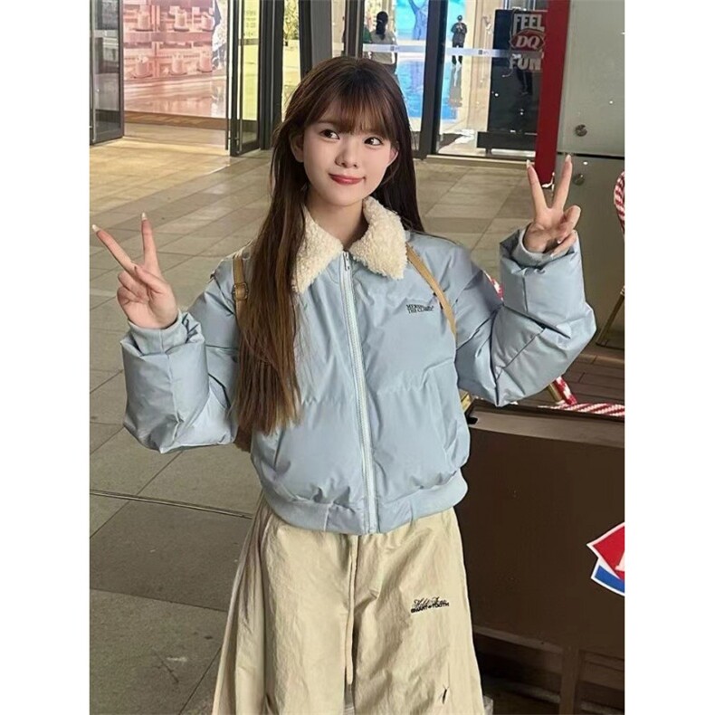 195大喜 美式毛领短款棉服外套女冬季百搭面包服复古休闲棉衣棉袄图片