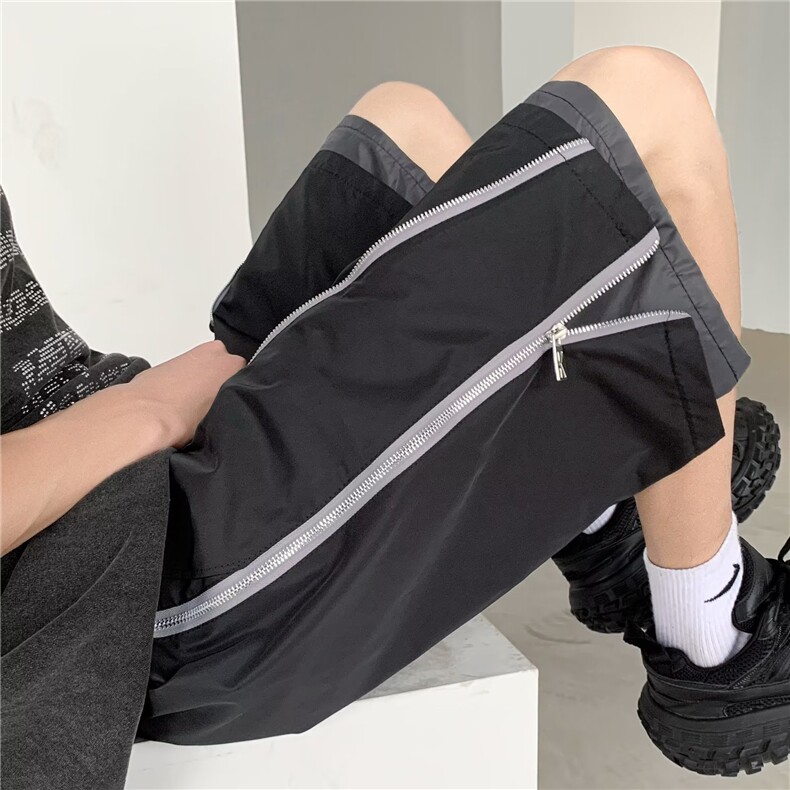 美式机能风拉链设计短裤男夏季假两件冲锋裤P38,男装休闲裤,星座1116-2