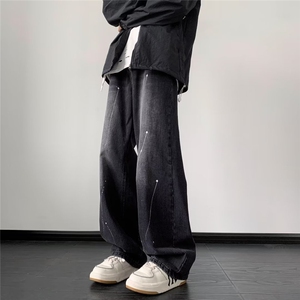 高街牛仔裤男韩版潮涂鸦印花个性2024秋冬ins宽松长裤RK2314X-P45图片