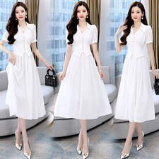 粉色雪纺连衣裙女夏2023新款高级感气质修身显瘦法式短袖绝美裙子，女装连衣裙，卡杰菲