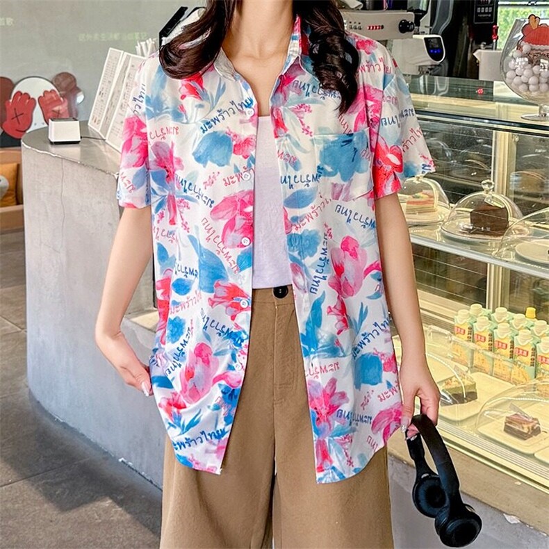 夏威夷花衬衫短袖男女同款情侣度假沙滩CS127/P30图片