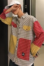 20年春季新款拼接格子休闲潮流衬衫宽松大码DS-B293-CS55-P38，男装衬衫，电商A306