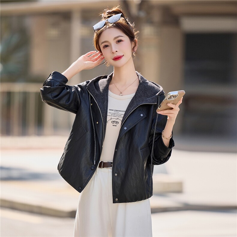 【春季女装新款】大量现货时尚假两件短款皮衣外套P138-K210,女装皮衣,简古
