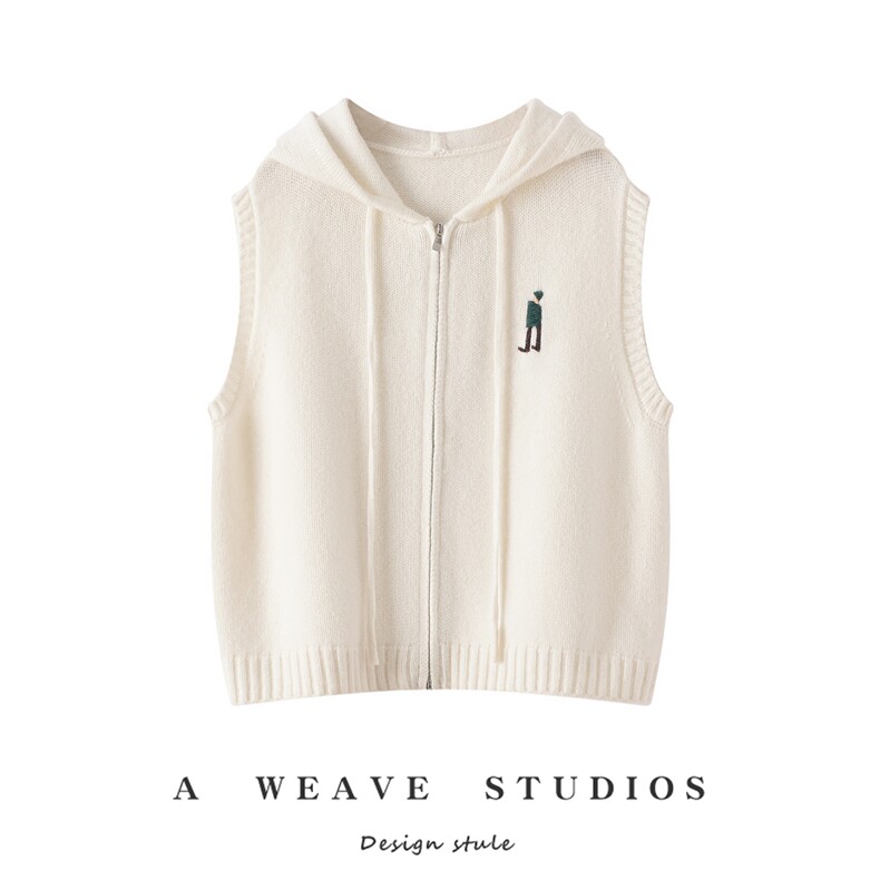 2025年秋季新款百搭连帽马甲开衫，女装针织衫/毛衣，戎魅羊绒