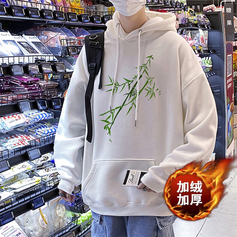 秋冬季竹子印花连帽卫衣男加肥加大码胖子外套帽衫加绒款6XL,女装短外套,星座909
