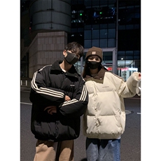 黑色条纹情侣装棉衣男2025冬季新款加厚棉袄小个子羽绒棉服外套男，男装棉衣，星座506A