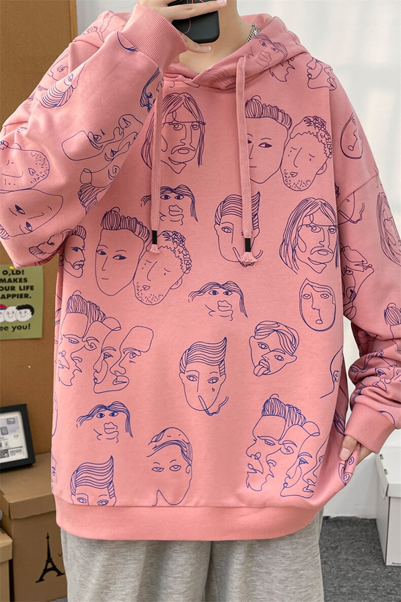 2023秋季新品青少年港风时尚印花连帽运动卫衣男女同款W412-P30,男装卫衣,电商A441-1