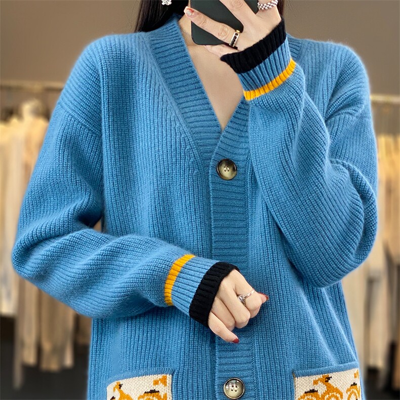 开衫外套女2024秋冬季新款韩版宽松外穿慵懒风中长款羊毛衫,女装羊毛衫,蒙特羊绒