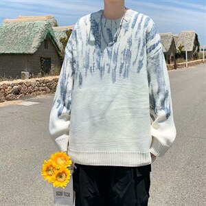 日系潮牌圆领毛衣春秋休闲针织衫潮流长袖套头潮男上衣  M169-P48图片