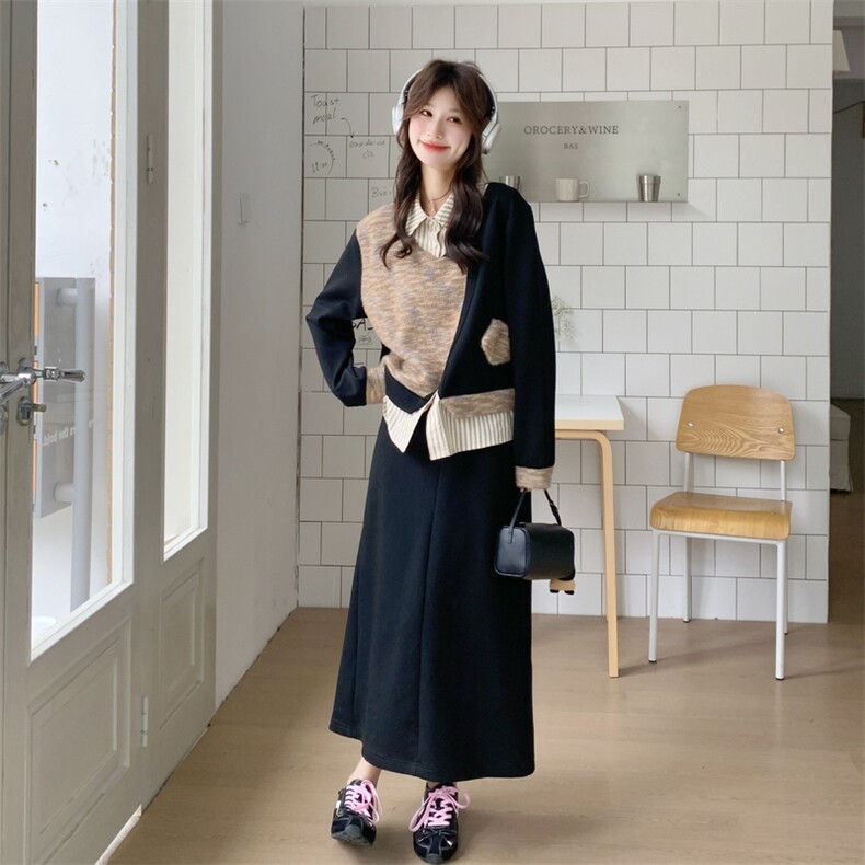 26春新款现-慵懒风假两件减龄拼接两件套2617-P175K288,女装套装/套裙,2B190