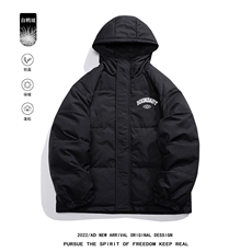 白鸭绒白底22冬季新款简约字母印花连帽羽绒服YR177P195控258，男装羽绒服，电商A247-1