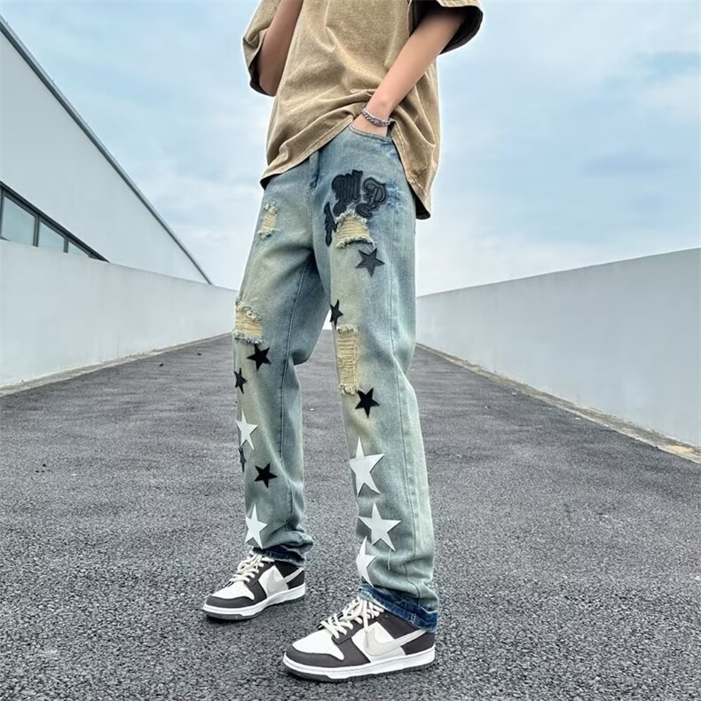 新款长裤青春流行宽松直筒牛仔裤休闲潮牌ins男潮潮流夏季时尚,男装牛仔裤,星座1210-1