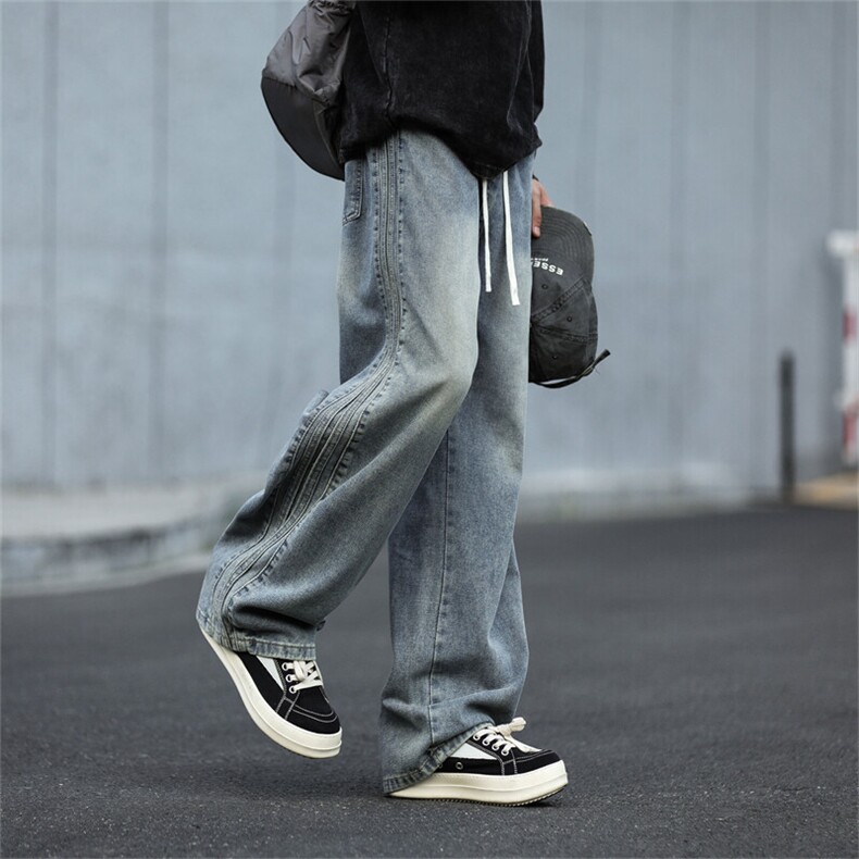 903-YK28 -特P65    S-3XL  条纹织带 牛仔裤【蓝色  黑色】3图片