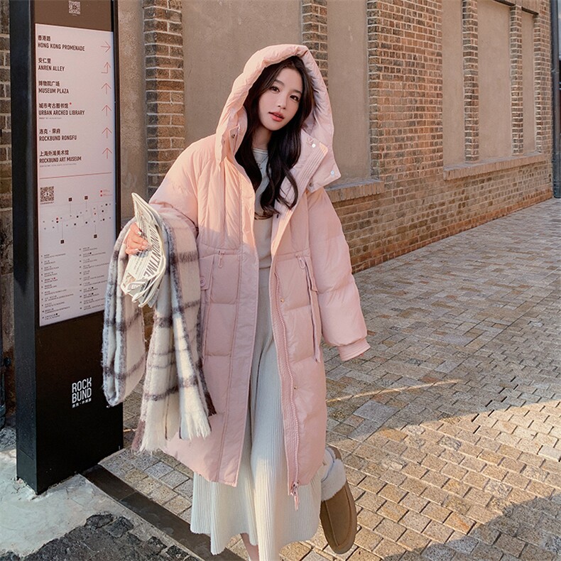 韩版中长款奶fufu连帽羽绒服女2025年冬季新款加厚显瘦白鸭绒外套,女装羽绒服,辉之琳