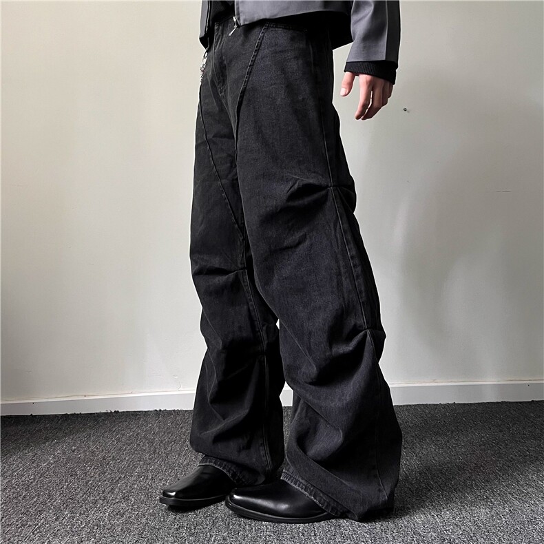 褶皱通勤堆积cleanfit百搭高级感Baggy廓形休闲男女牛仔裤,男装牛仔裤,星座506A