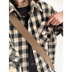 美式潮牌毛边下摆格纹刺绣衬衫春秋男女休闲百搭小众衬衣图片