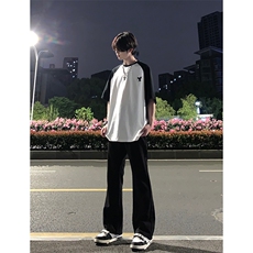 B221美式ins高街纯色情侣款休闲微喇冰丝西裤LK23083-P55控78，男装休闲裤，电商B221