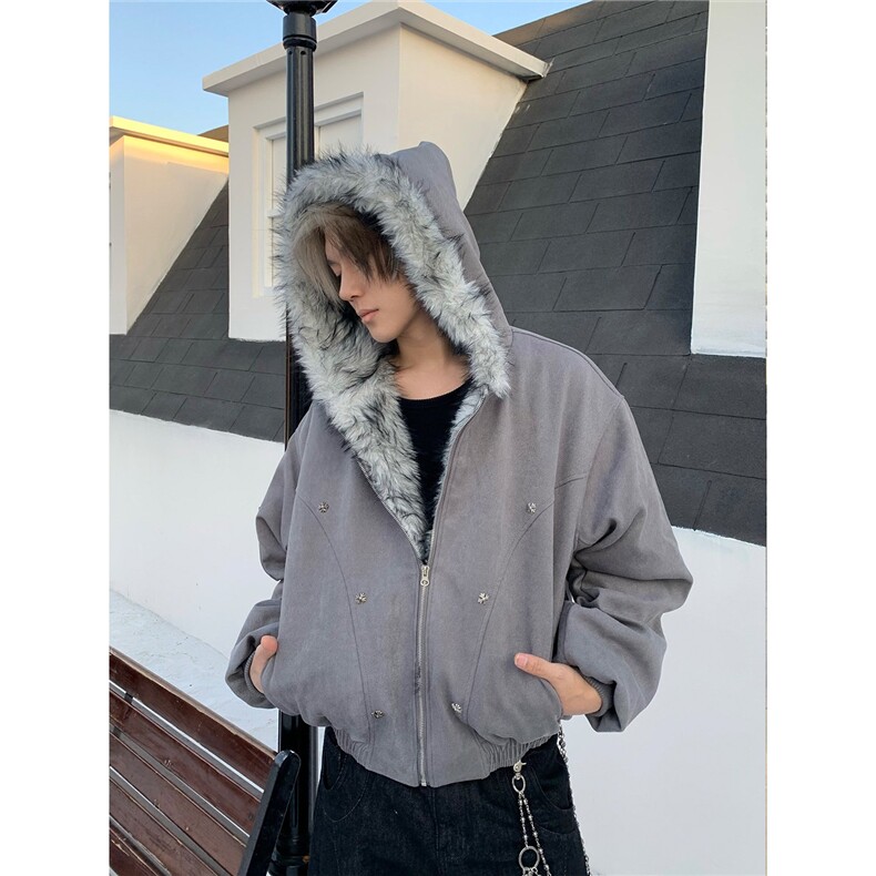 AA2184P123美式复古毛领座山雕十字架连帽棉服,男装棉衣,电商B323A