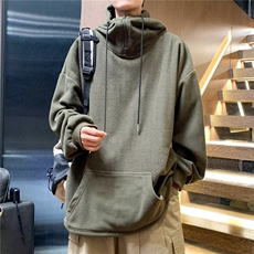 秋冬季日系复古摇粒绒连帽衫男宽松休闲保暖工装套头卫衣情侣外套，男装棉衣，星座601-2