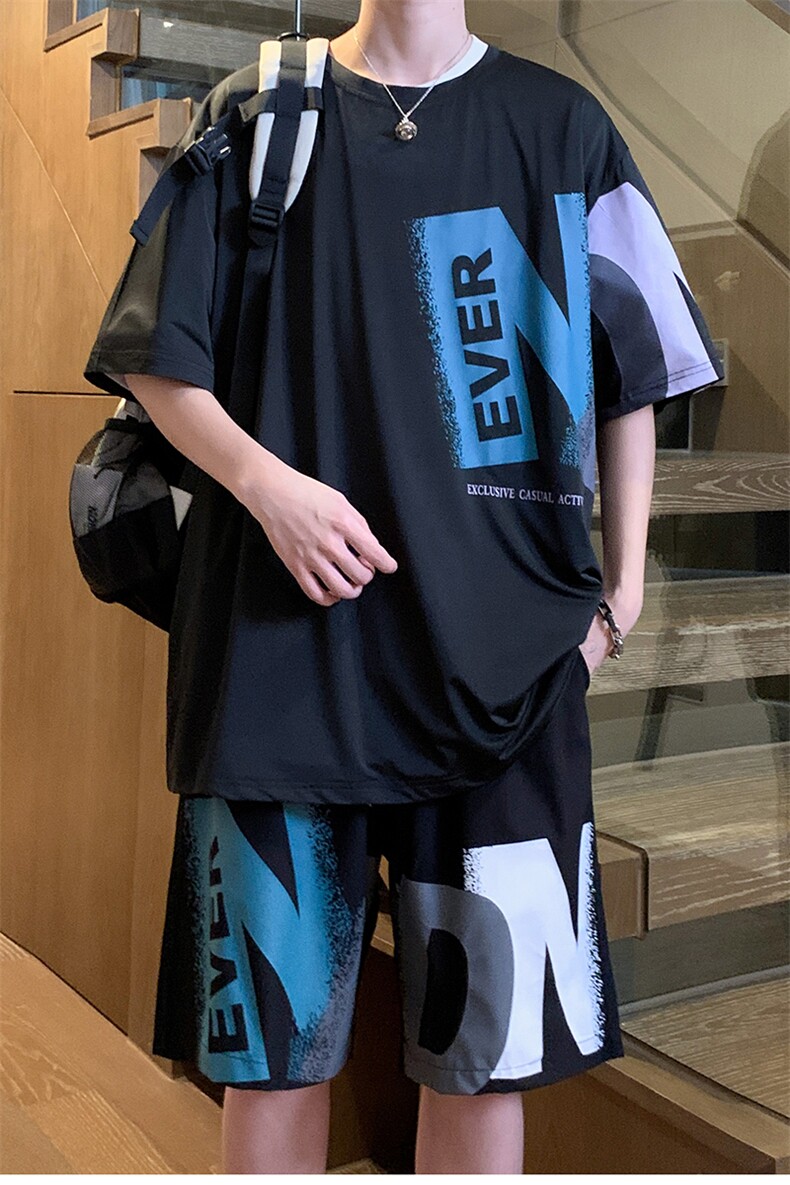 夏季冰丝高弹速干短袖短裤运动套装2406特P45控68,男装休闲套装,电商A309