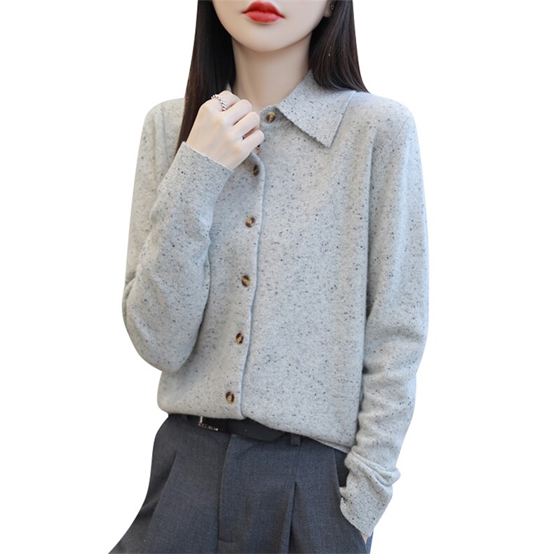 衬衣领2024新款春秋新款时尚经典百搭打底衫羊毛衫,女装羊毛衫,片语羊绒