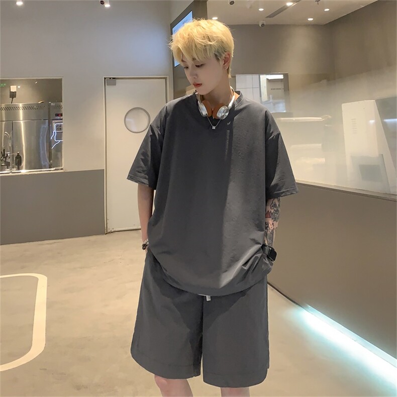 电商DSA028-TZ2401特P40100聚酯2025新款冰丝V领套装男，男装休闲套装，电商A028