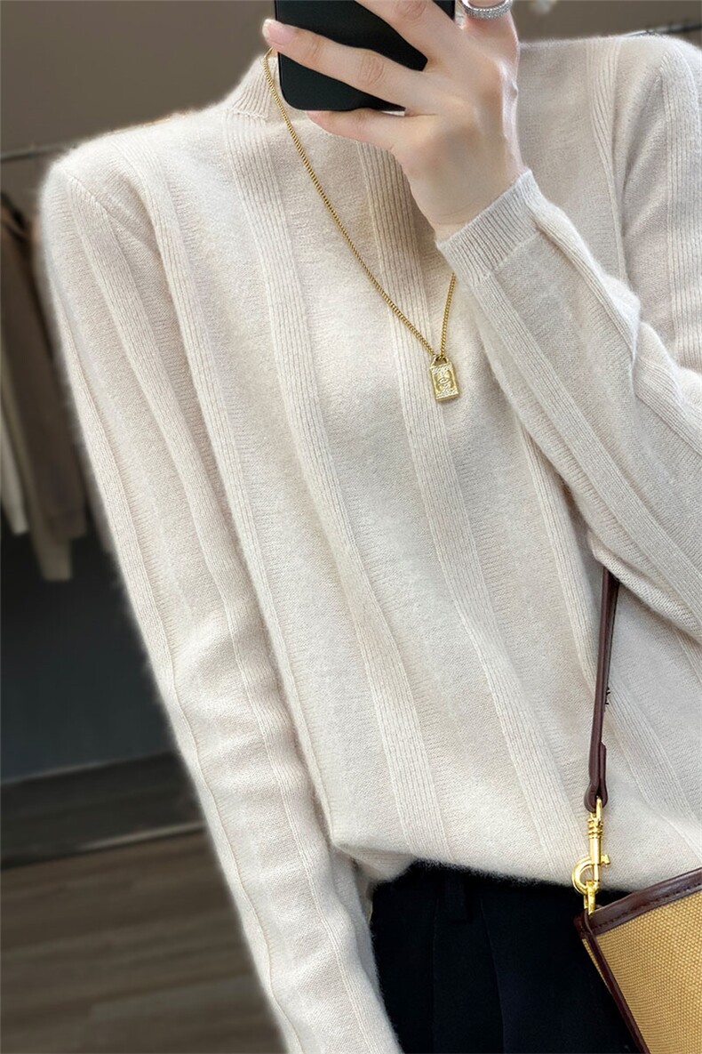 高领秋冬新款女装纯色修身显瘦套头打底针织羊毛衫,女装羊毛衫,绒汀羊绒